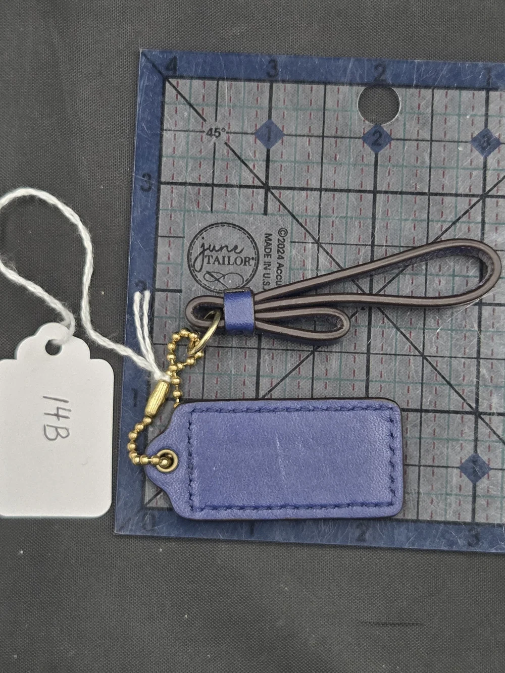 Coach Blue Leather Hang Tag With Gold Chain And Blue Leather Strap